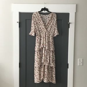 Floral sleeved midi dress